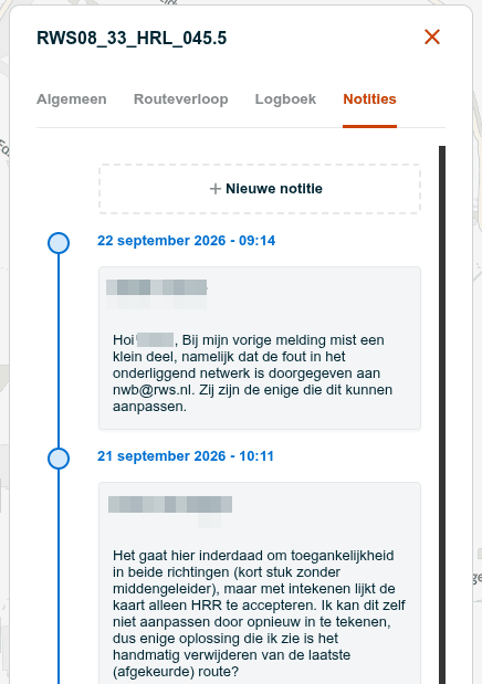 Tabblad Notities met bovenaan de tegel Nieuwe notitie en daaronder notities op een tijdlijn