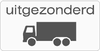 Wit rechthoekig onderbord met de tekst uitgezonderd boven een vrachtauto