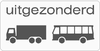 Wit rechthoekig onderbord met de tekst uitgezonderd boven een vrachtauto en een autobus