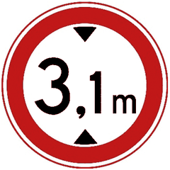 Rond bord met rode rand en de tekst 3,1 m tussen een pijl van boven en een pijl van onder
