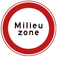 Rond bord met rode rand en de tekst Milieu zone