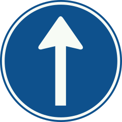 Rond blauw bord met een witte pijl recht omhoog
